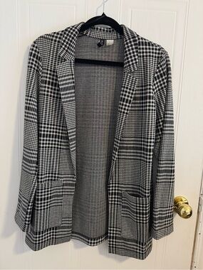 H&M Black and White Plaid Open-Front Blazer